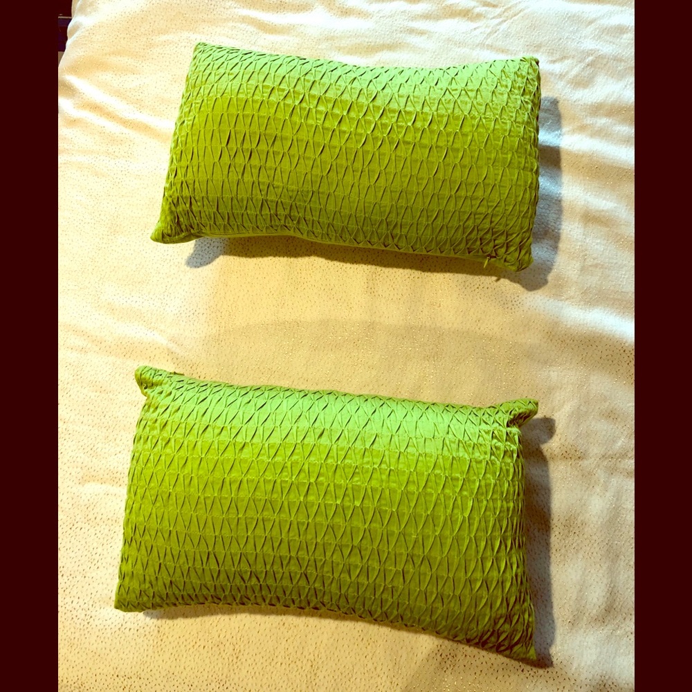 Pair of bright green accent pillows, like new